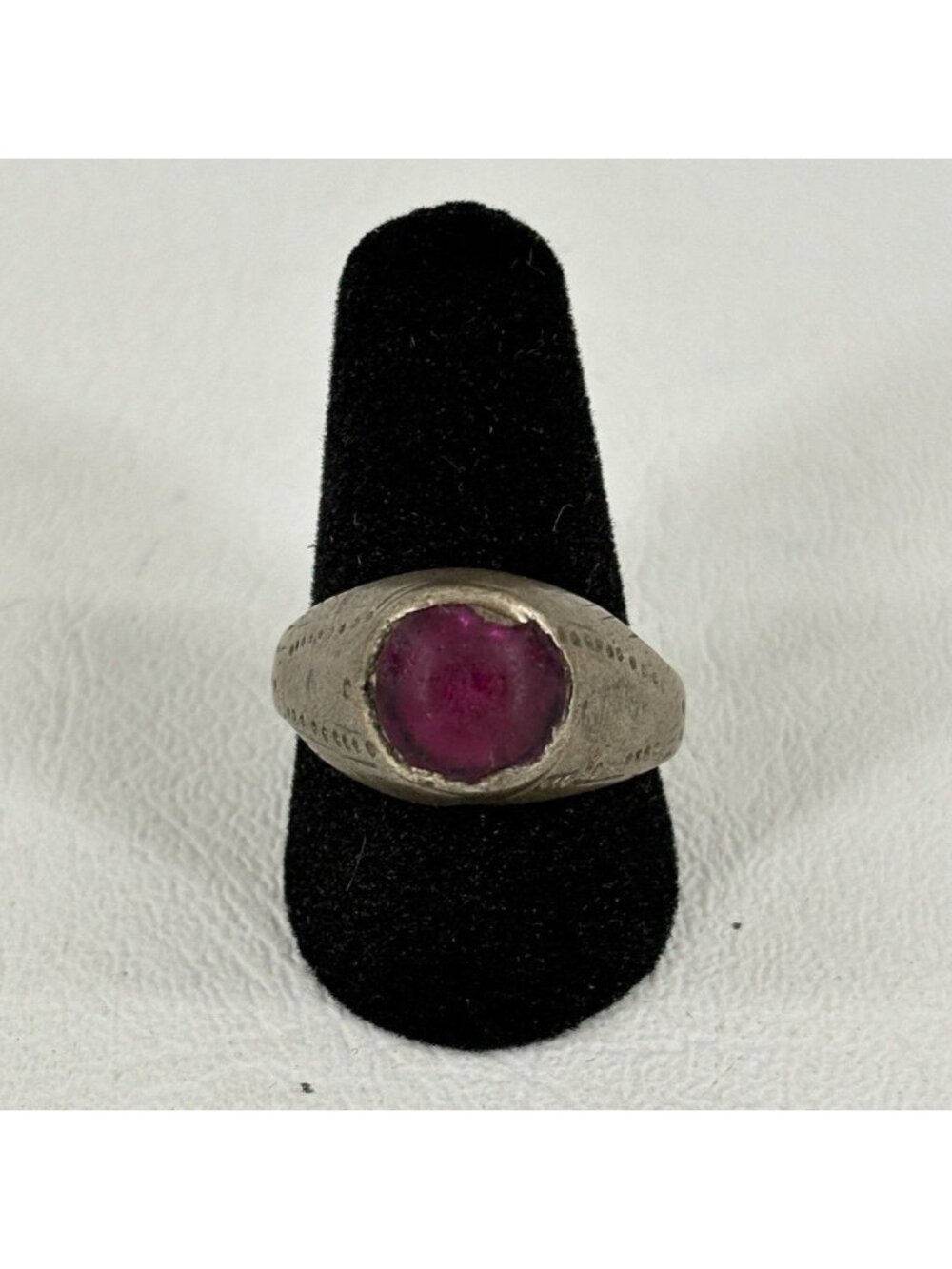 Vintage Ottoman Style Metal Ring Pink Glass Stone Size 7.5